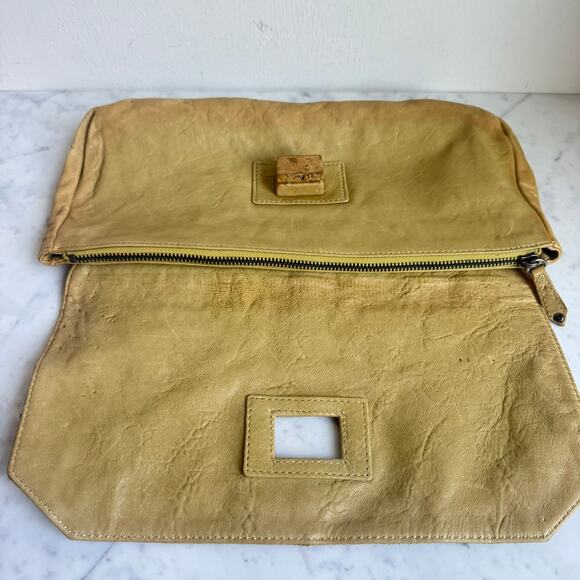 L.A.M.B. Embossed Leather Suede Clutch Bag Yellow Tan Lime Green Y2K - Picture 7 of 14